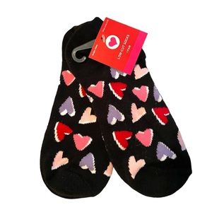 Black Ankle Socks Heart Multicolor Print